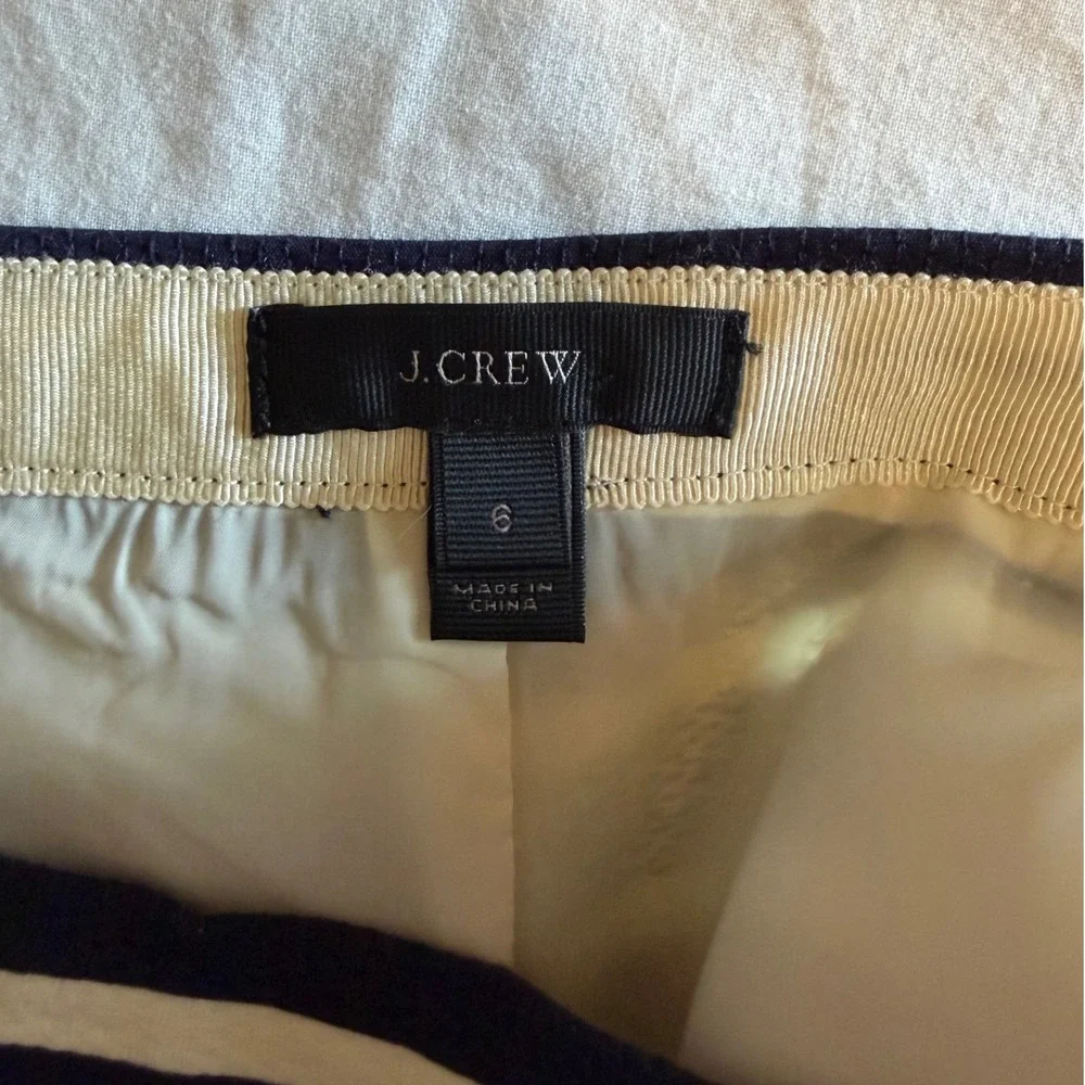 J.Crew Navy Blue‎ White Striped Cotton Pique Pencil Skirt Size 6 Work Business